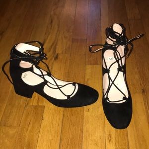 Black suede lace up block heel
